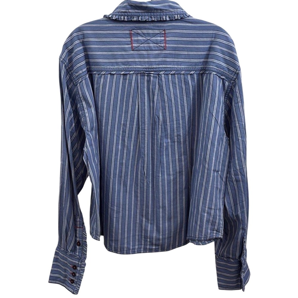 Free People We The Free Moxley Striped Shirt Blue White Frill Collar XL - Picture 6 of 8